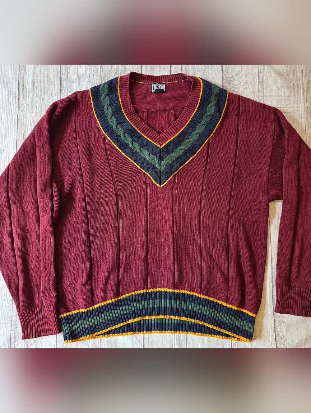 Vintage Men's Size Large International Concepts V-neck Sweater Academia Preppy - Picture 4 of 11